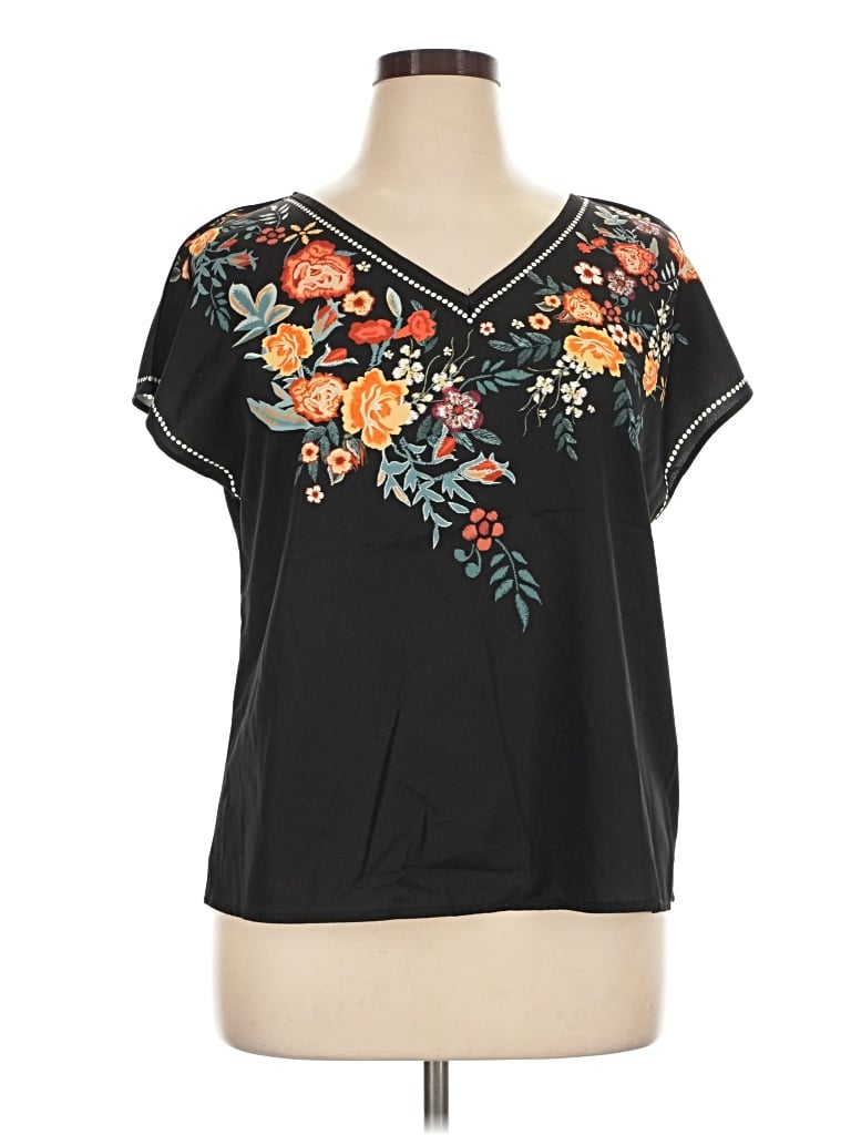 Pre-owned Emery Rose Short Sleeve Blouse In Black