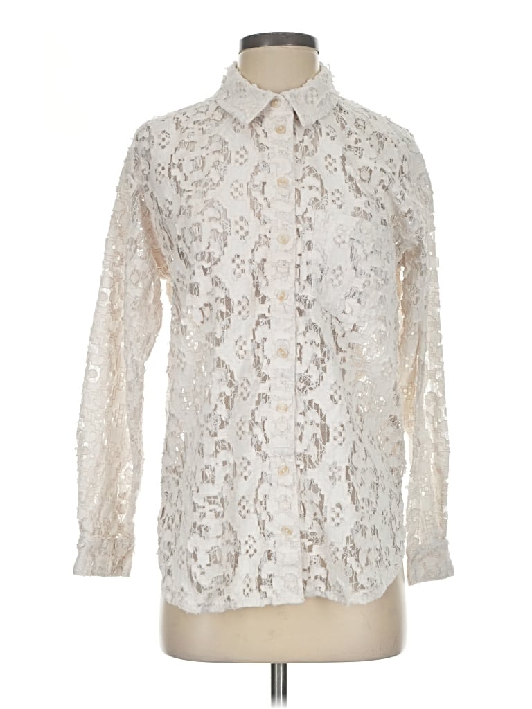 Pre-owned Pilcro Long Sleeve Button Down Shirt In Ivory
