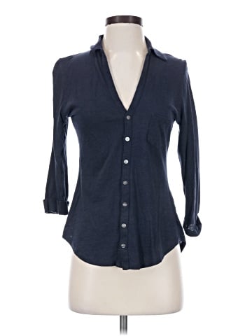 Velvet 3/4 Sleeve Button-Down Shirt (view 1)