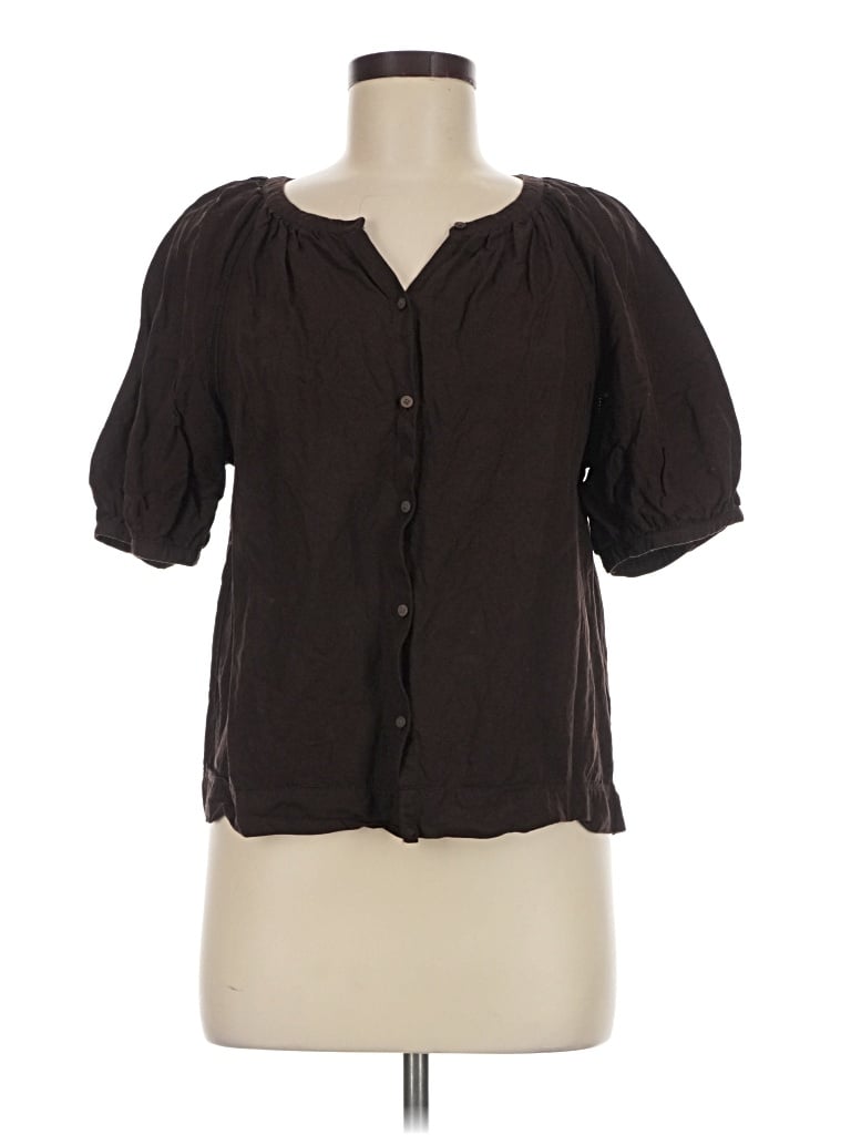 Pre-owned Uniqlo Short Sleeve Blouse In Brown
