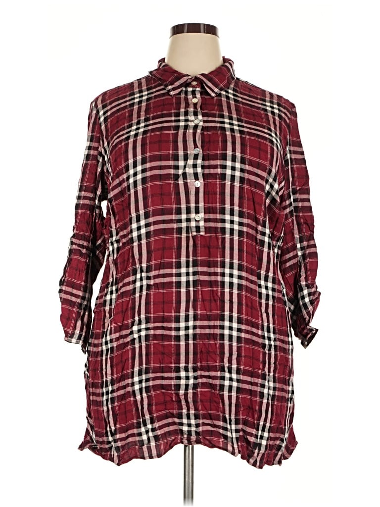Pre-owned Fever 3/4 Sleeve Button Down Shirt In Burgundy