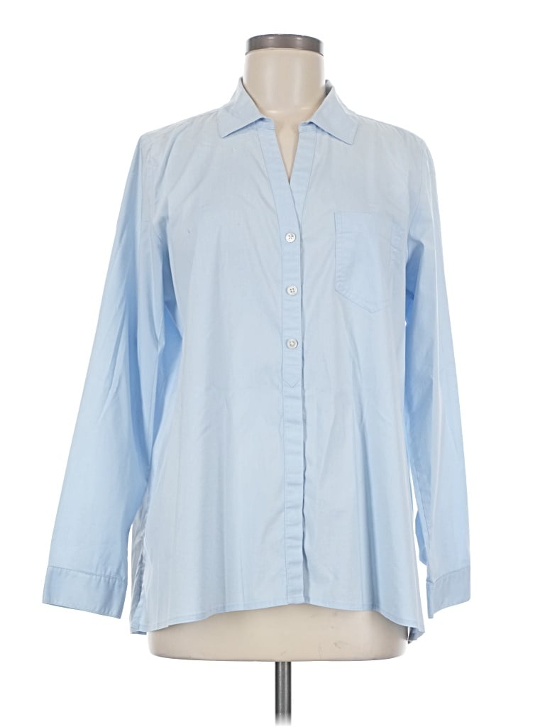 Pre-owned Jjill Long Sleeve Button Down Shirt In Blue