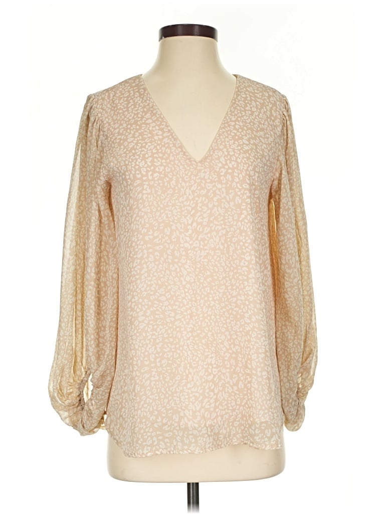 Pre-owned Adrienne 3/4 Sleeve Blouse In Tan