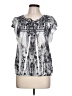 One World 100% Polyester Floral Graphic Silver Short Sleeve Blouse Size L - photo 1