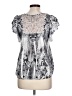 One World 100% Polyester Floral Graphic Silver Short Sleeve Blouse Size L - photo 2