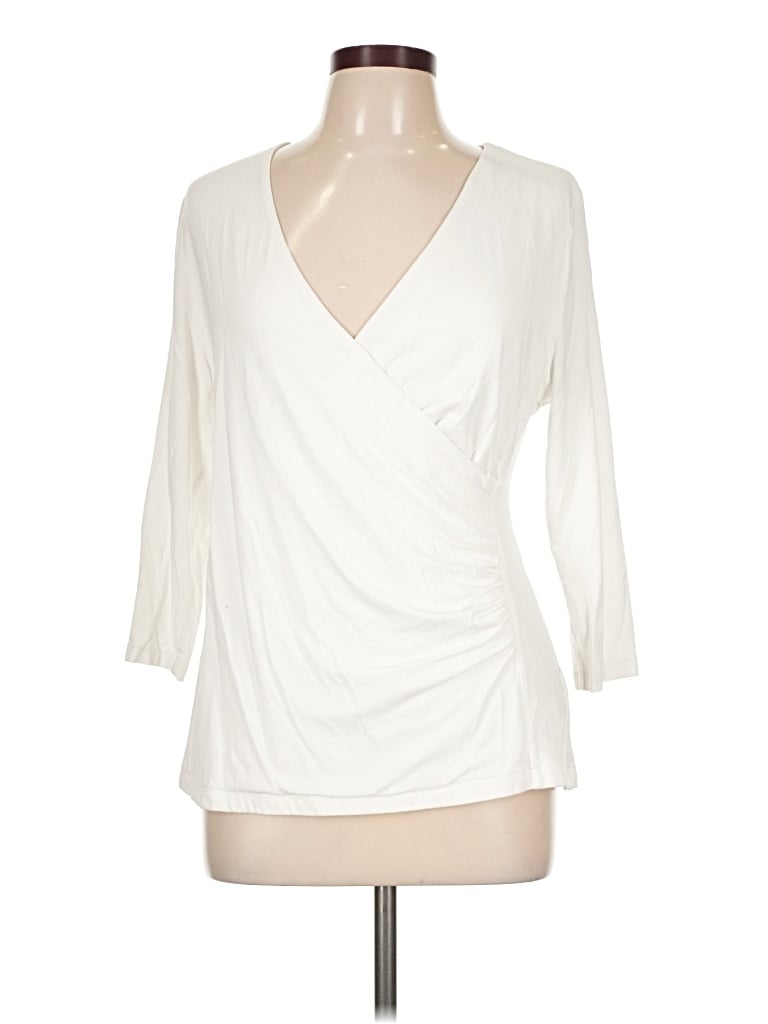 Pre-owned Soft Surroundings 3/4 Sleeve Top Ivory Plunge Neckline Tops