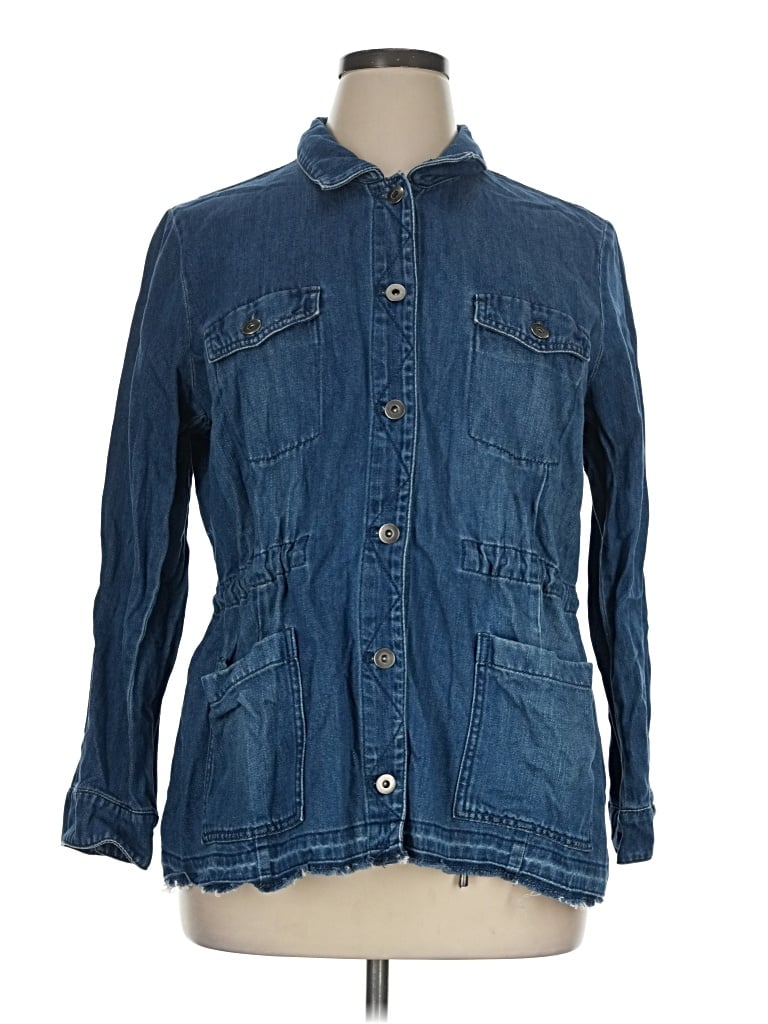 Pre-owned Jjill 3/4 Sleeve Button Down Shirt In Blue