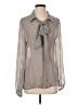 Hinge 100% Silk Gray Long Sleeve Silk Top Size S - photo 1