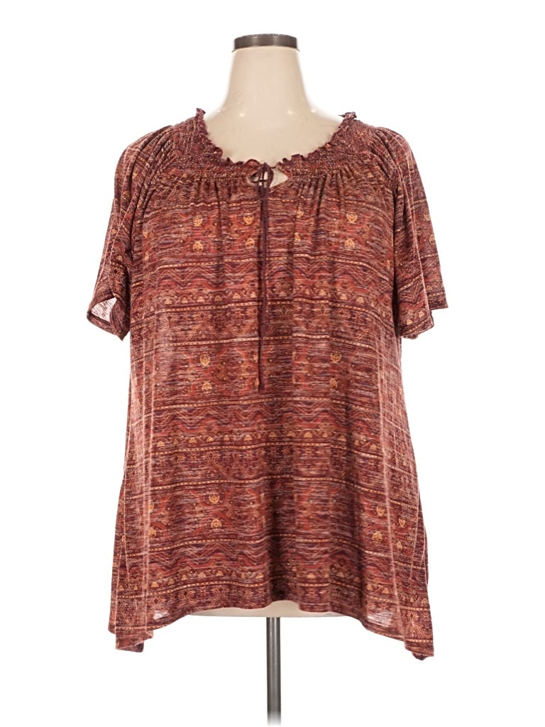 Pre-owned Faded Glory Short Sleeve Blouse In Burgundy