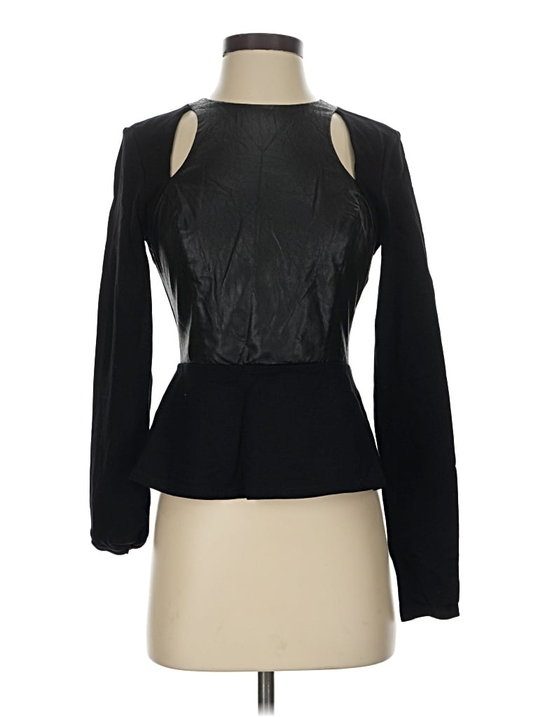 Pre-owned Bcbgmaxazria Long Sleeve Top Black Keyhole Neckline Tops