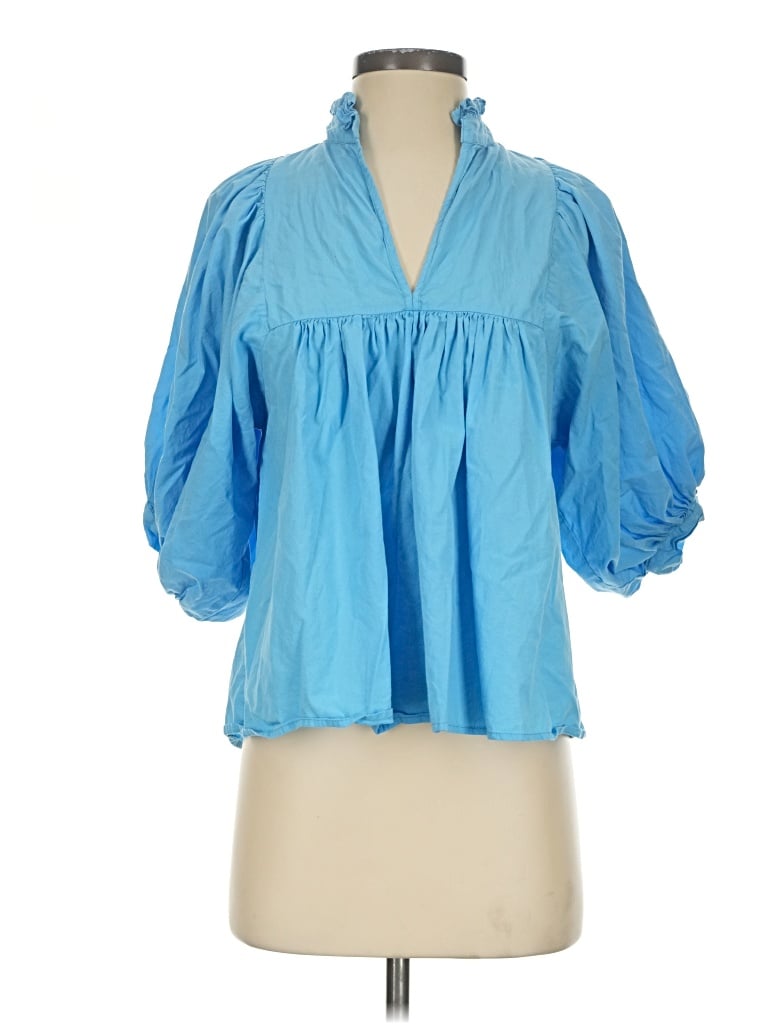 Pre-owned Never A Wallflower 3/4 Sleeve Blouse In Blue