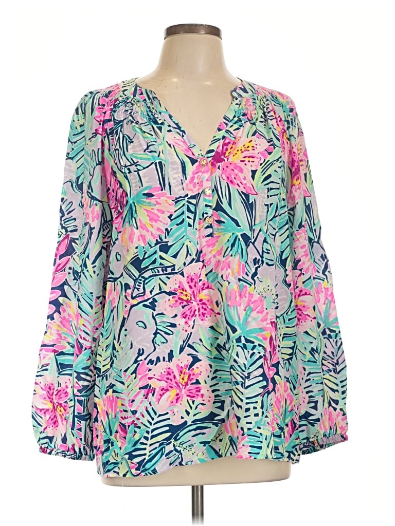 Pre-owned Lilly Pulitzer Long Sleeve Blouse In Teal