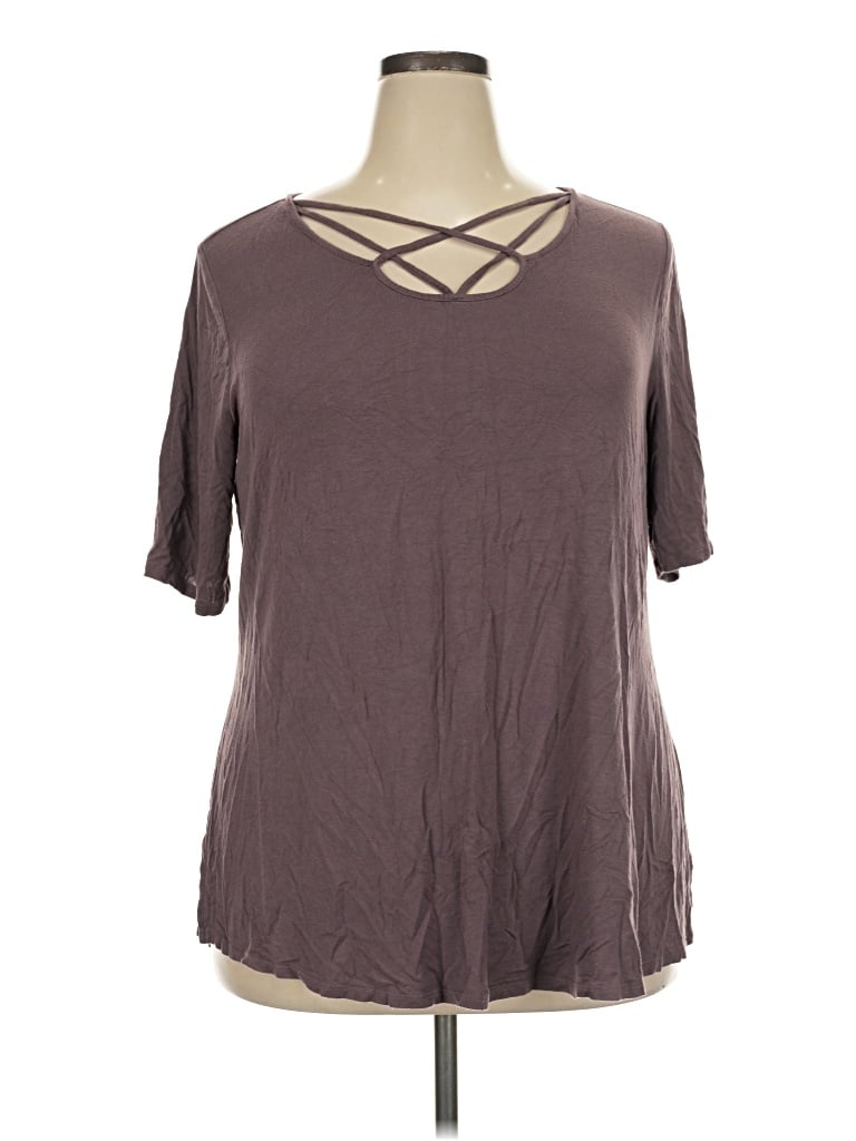 Pre-owned 24/7 Maurices Short Sleeve Top Brown Keyhole Neckline Tops