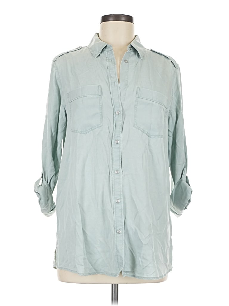 Express 3/4 Sleeve Button Down Shirt In Teal