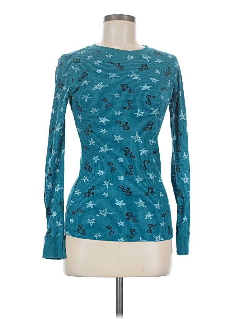 Pre-owned Vanity Long Sleeve Top Teal Stars Pattern Crew Neck Tops