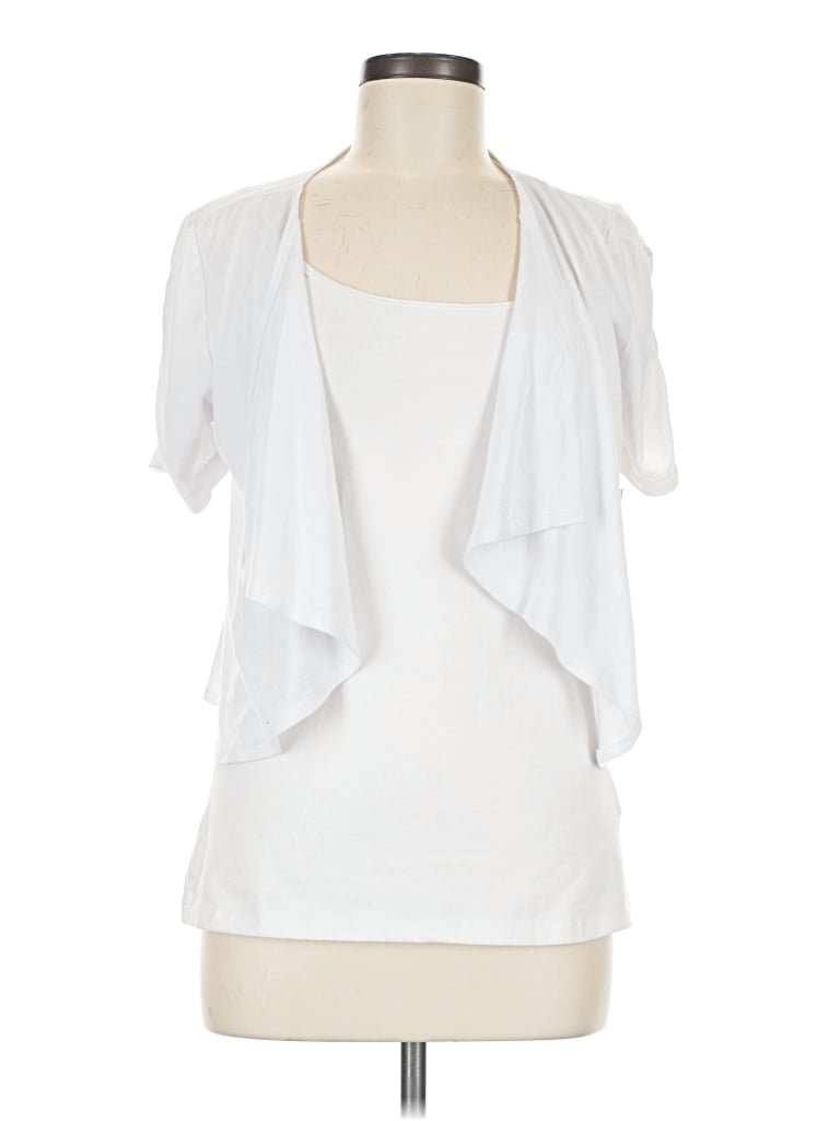 Pre-owned Covington Short Sleeve Blouse In White