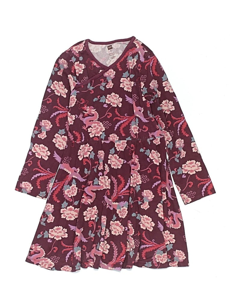 Pre-owned Tea Kids' Dress In Burgundy