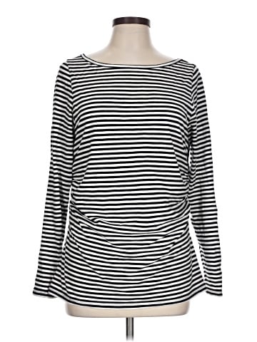 Madewell Striped Ruched Crewneck Long-Sleeve Tee in Soft Slub (view 1)