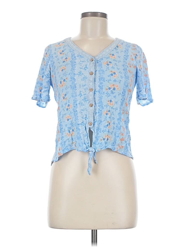 Pre-owned Hippie Rose Short Sleeve Blouse In Blue
