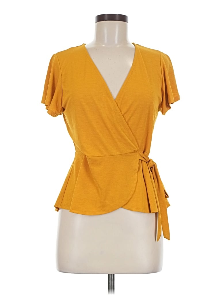 Pre-owned Meraki Short Sleeve Top Yellow Plunge Neckline Tops