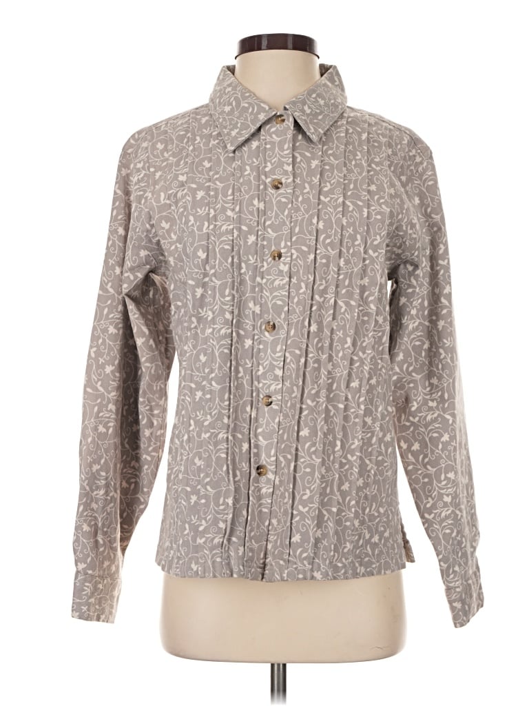 Denim & Co Long Sleeve Button Down Shirt In Gray