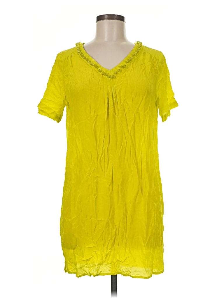 Pre-owned Assorted Brands Short Sleeve Silk Top Yellow Keyhole Neckline Tops
