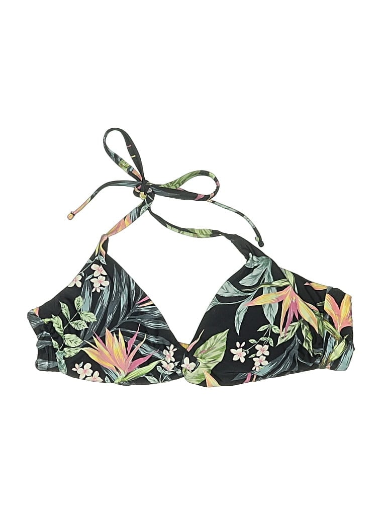Pre-owned Kona Sol Swimsuit Top Green Tropical Pattern Swimwear