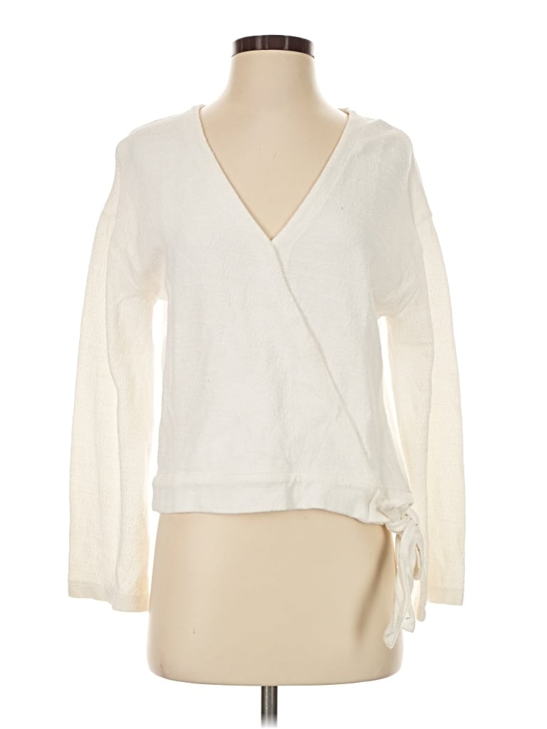 Pre-owned Texture & Thread Madewell Long Sleeve Top Ivory Plunge Neckline Tops