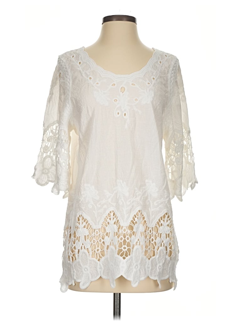 Pre-owned Lascana 3/4 Sleeve Blouse In Ivory
