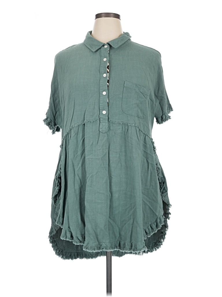 Pre-owned Umgee Short Sleeve Blouse In Green