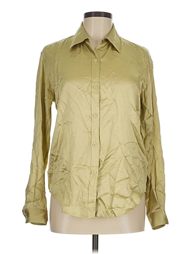 Pre-owned Evan Picone Long Sleeve Silk Top Tan Square Neckline Tops