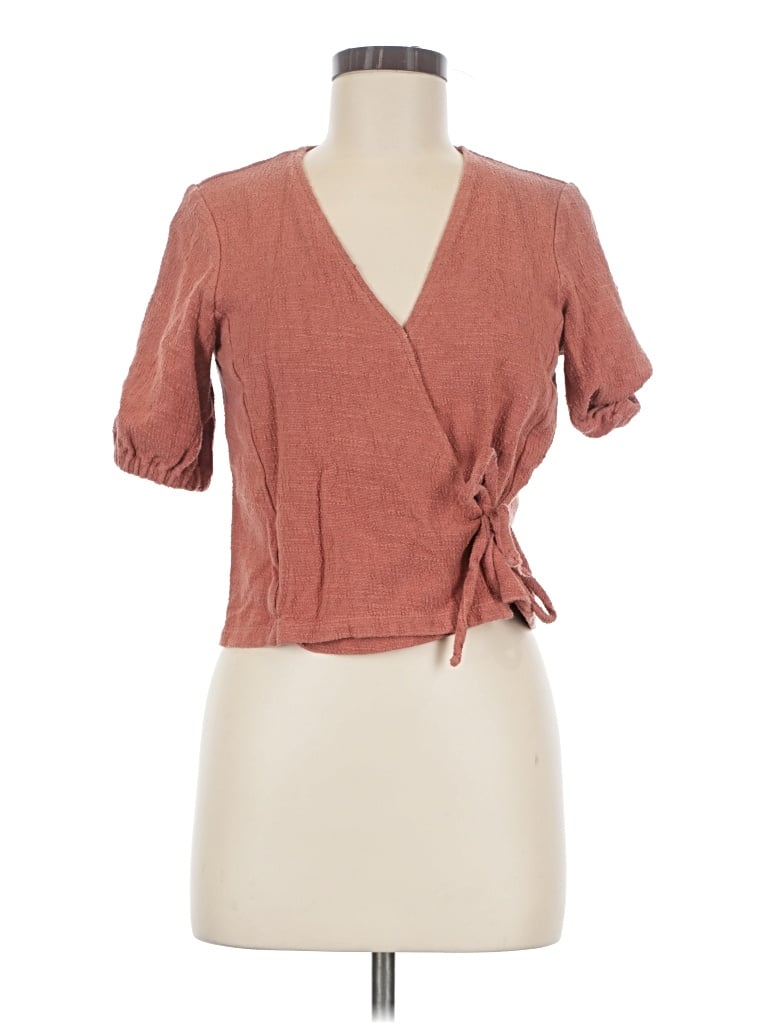 Pre-owned Texture & Thread Madewell Short Sleeve Top Brown Sweetheart Neckline Tops