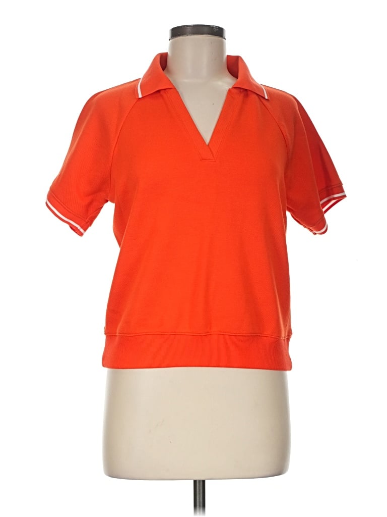 Pre-owned Spanx Short Sleeve Top Orange Collared Neckline Tops