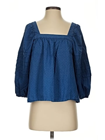 Madewell Denim Square-Neck Pleat-Sleeve Top (view 1)