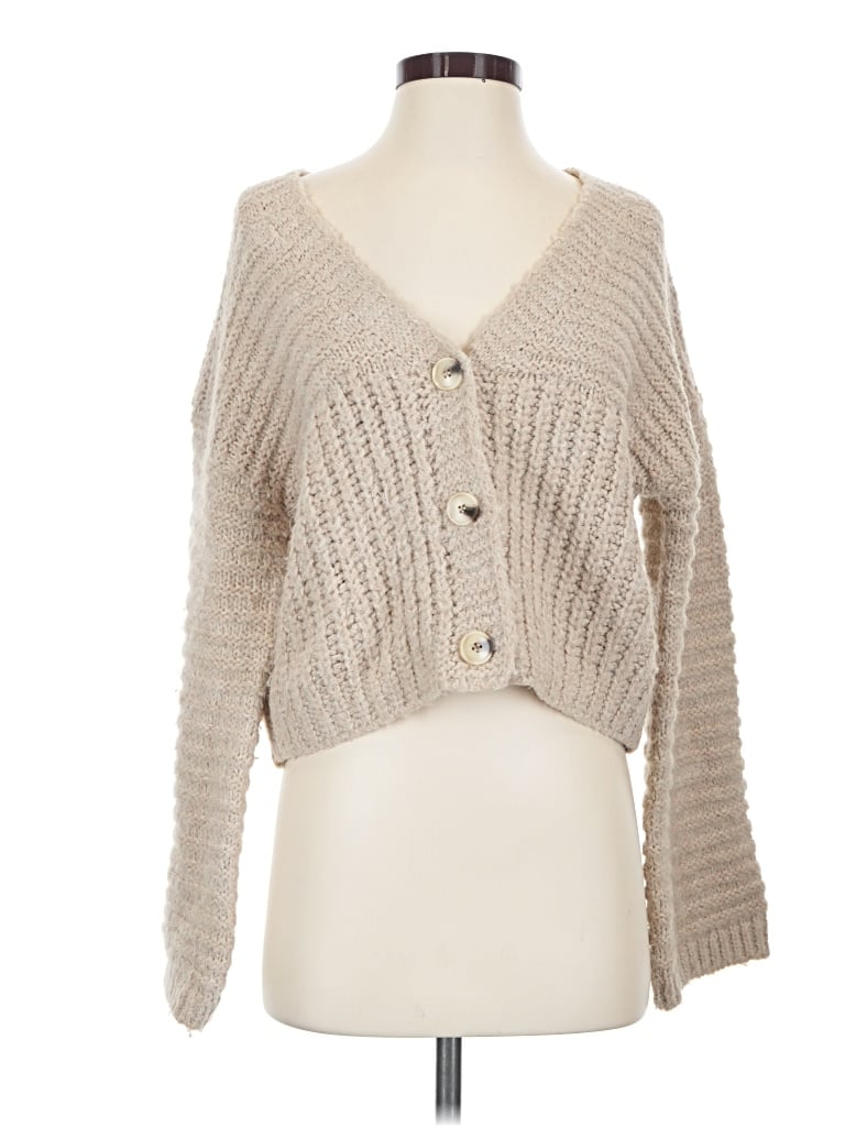 Pre-owned Prettylittlething Cardigan Sweater In Tan