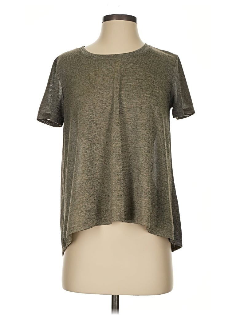 Pre-owned One Clothing Short Sleeve Top Gray Metallic Pattern Crew Neck Tops