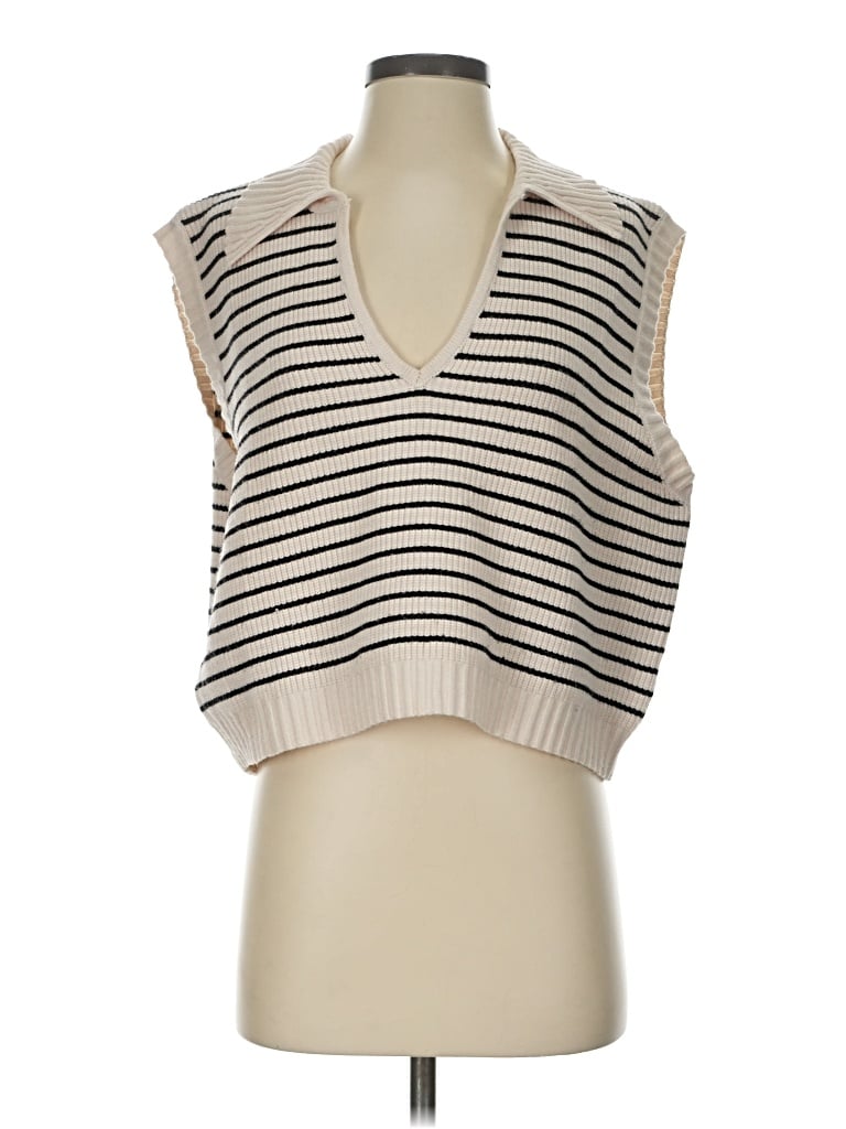 Pre-owned By Together Sleeveless Top Ivory Plunge Neckline Tops
