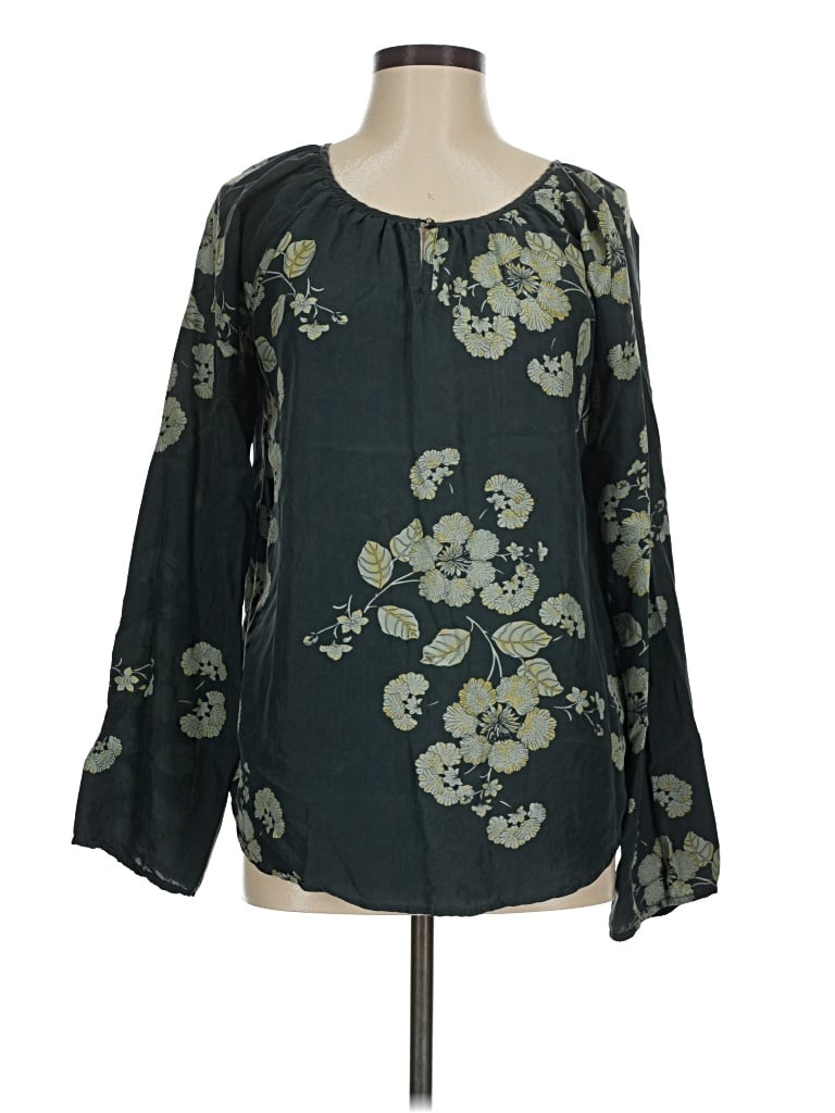 Pre-owned Sundance Long Sleeve Silk Top Green Keyhole Neckline Tops