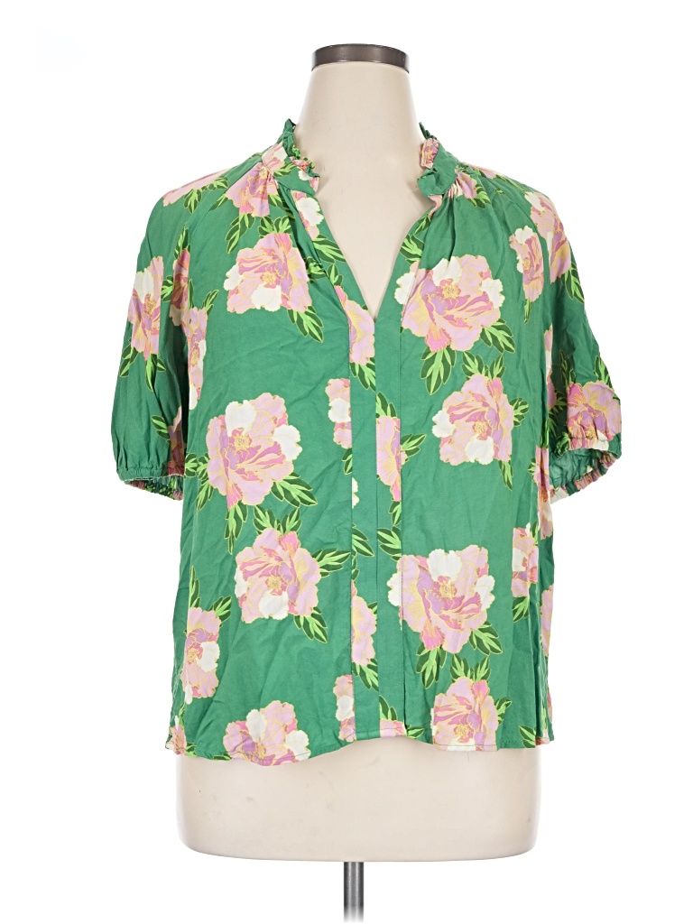 Pre-owned Cece Short Sleeve Blouse In Green