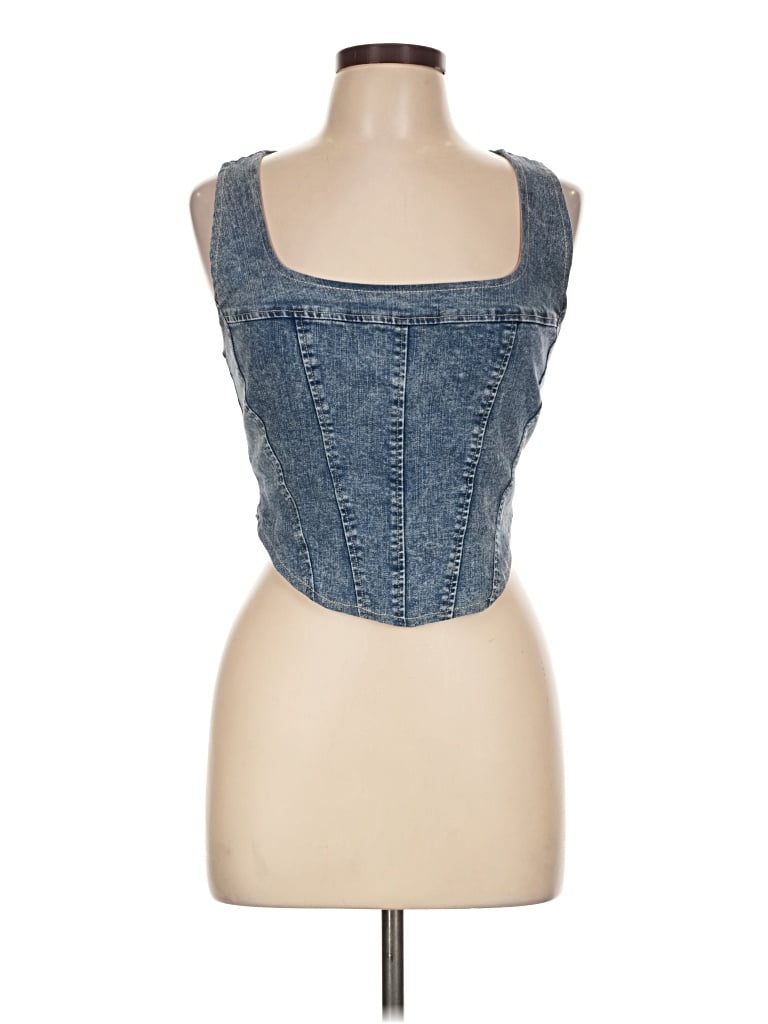 Pre-owned Et Clet Sleeveless Top Blue Strapless Neckline Tops