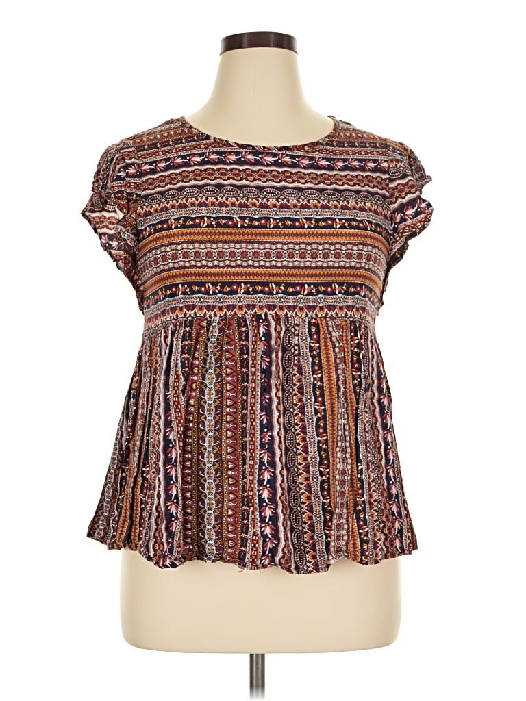 Pre-owned Emery Rose Short Sleeve Blouse In Brown