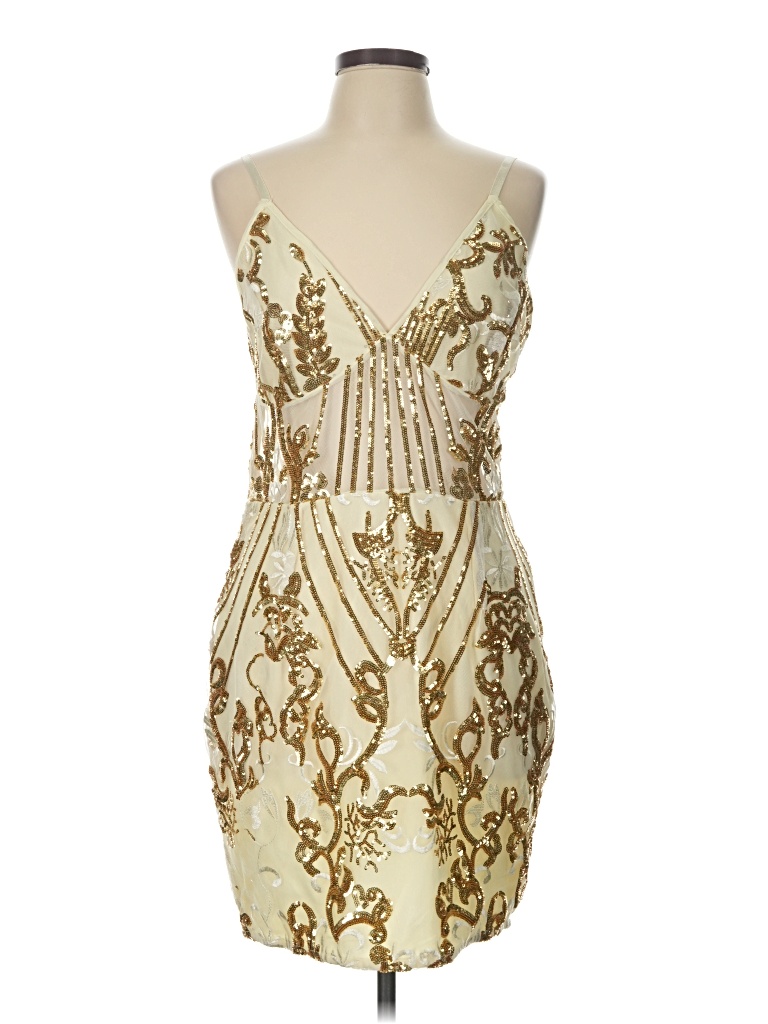 Pre-owned Prettylittlething Cocktail Dress In Gold