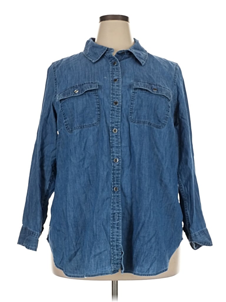 Pre-owned Talbots 3/4 Sleeve Button Down Shirt In Blue