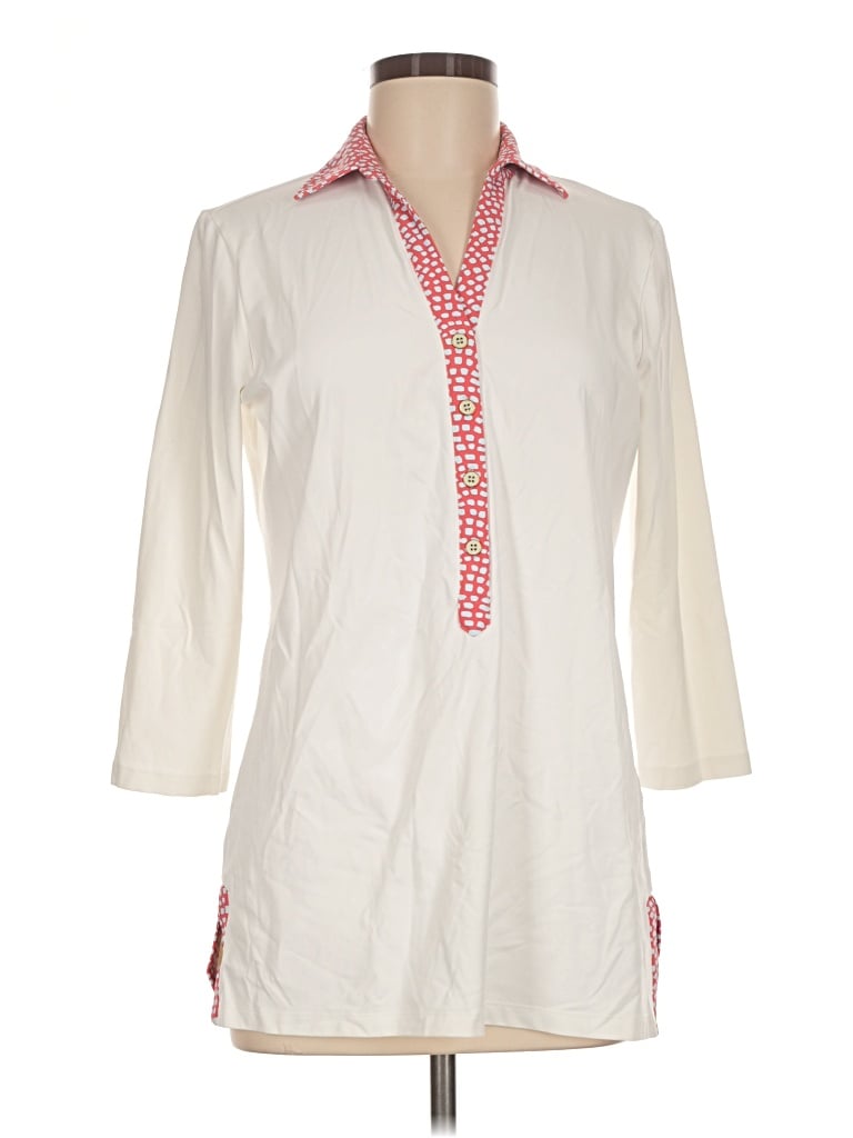 Pre-owned J. Mclaughlin 3/4 Sleeve Button Down Shirt In Ivory