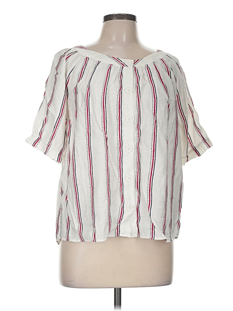 Pre-owned Christopher & Banks Short Sleeve Blouse In White
