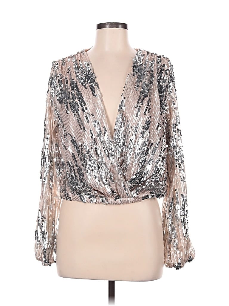 Pre-owned Astr Long Sleeve Blouse In Silver