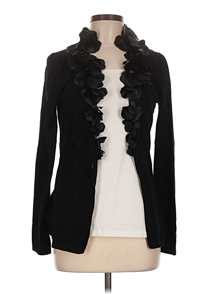 Pre-owned Peck & Peck Long Sleeve Top Black Ruffles Neckline Tops