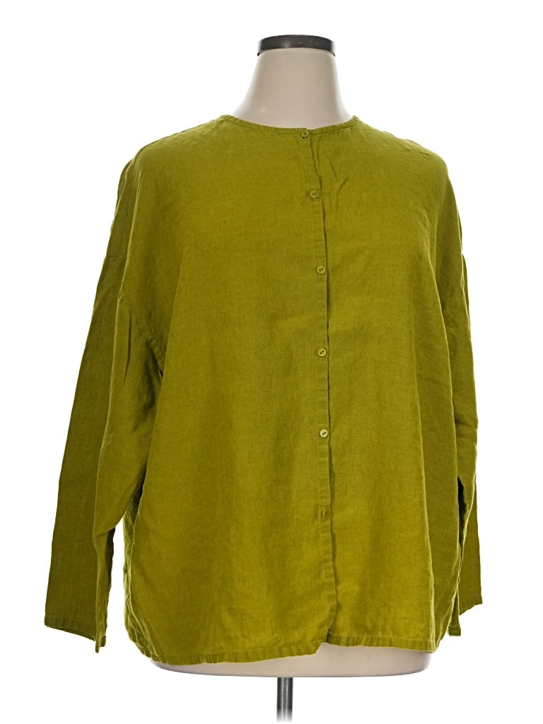 Pre-owned Eileen Fisher Long Sleeve Blouse In Green