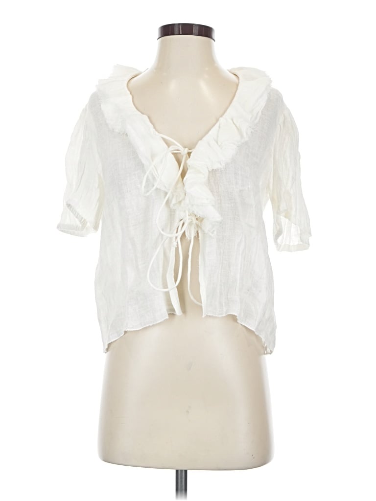 Pre-owned Zara Short Sleeve Blouse In Ivory