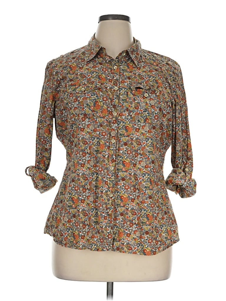 Pre-owned Downeast 3/4 Sleeve Button Down Shirt In Brown